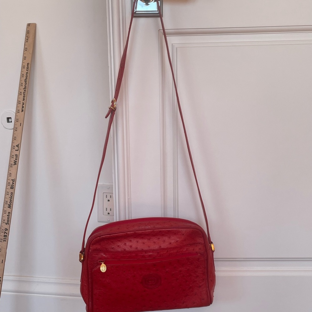 Vintage Rare Gucci Red Ostrich Leather Messanger Purse Shoulder Bag - Picture 13 of 15